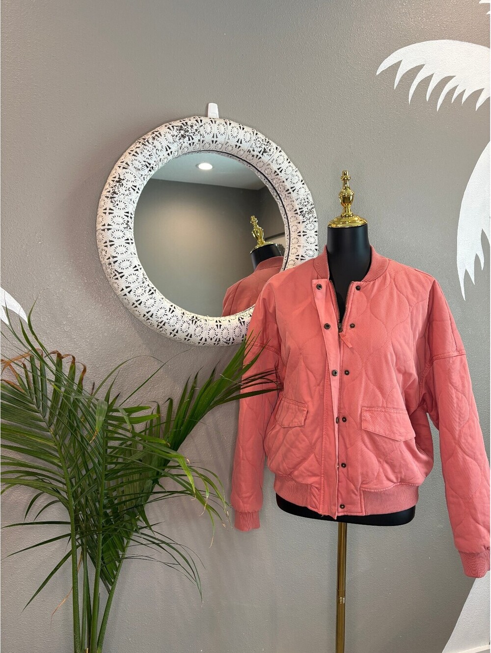 Women's Coral Quilted Bomber Jacket with Snap Buttons
